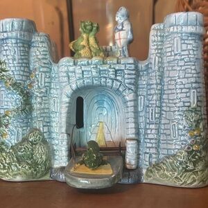 Whimsical Castle Figurine with Blue and Green Accents